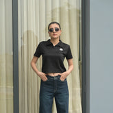 Women's Ribbed Polo Crop T-Shirt